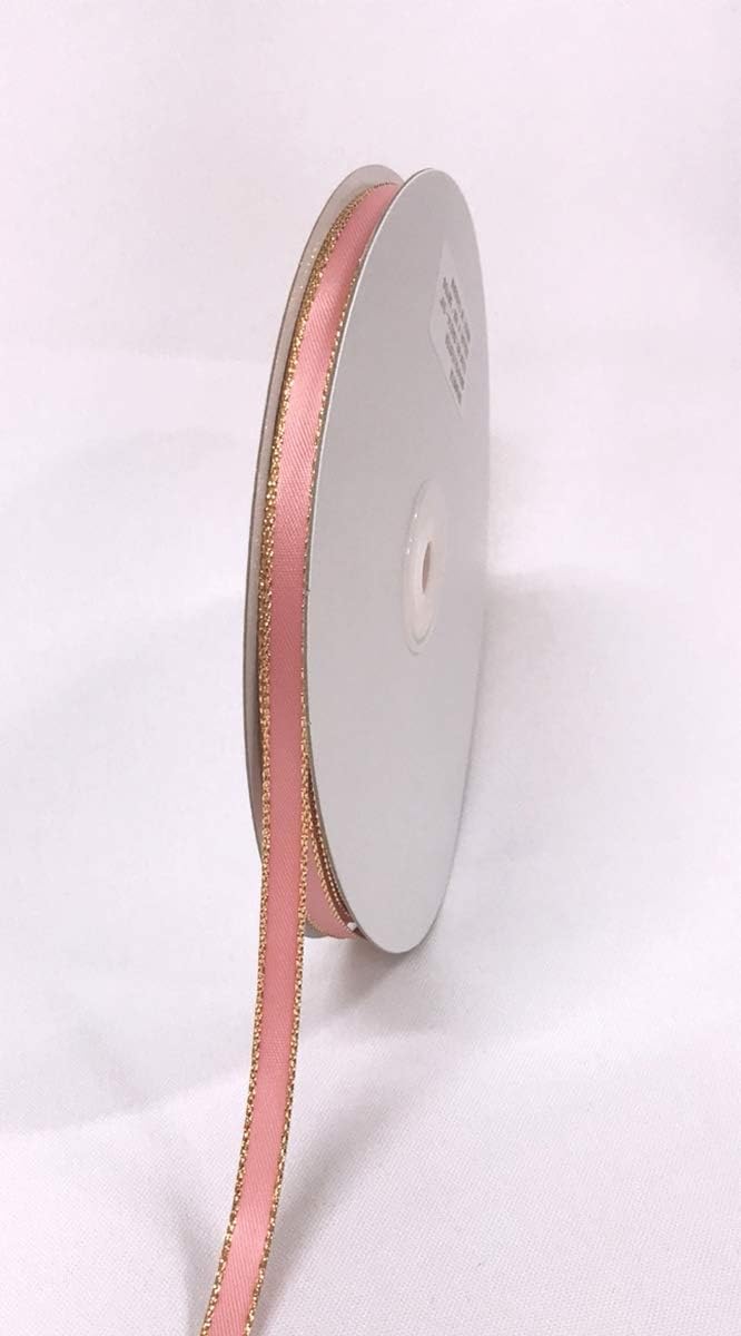 Ben Collection1/4 X 50 Yards Double Face Satin Ribbon with Metallic Gold Edge (Dusty Rose)