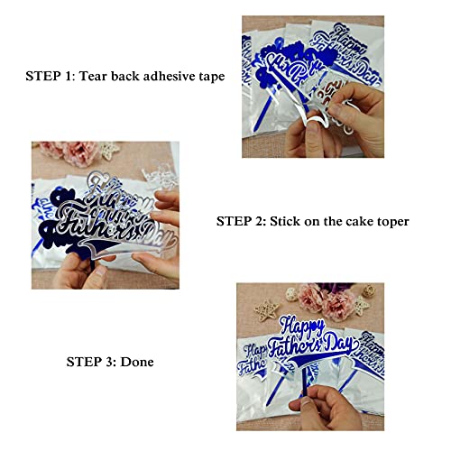 Janou 6Pcs Happy Father's Day Cake Toppers Diy Double Layer Self Adhesive Acrylic Cake Decoration For Father's Day Birthday Party Favors #TOP2