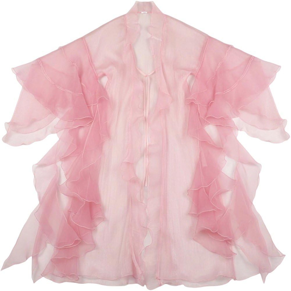 hzzsbu Chinese Outer Robe Organza Sheer Gown Wide Sleeve Open Front Cardigan Long Robe for Halloween Party Fancy Dress Outfit Dance Costume
