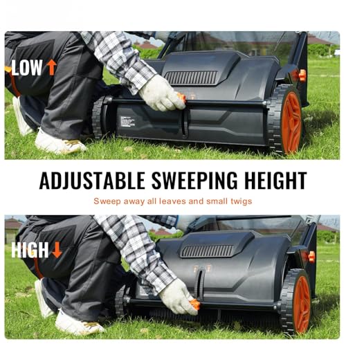21-Inch Push Lawn Sweeper,Heavy Duty Steel Frame with 3.5 cu.ft Mesh Bag,Adjustable Brush Height and Rubber Wheels,2 Spinning Brushes for Leaves, Grass, Debris,Easy Storage & Dump Design