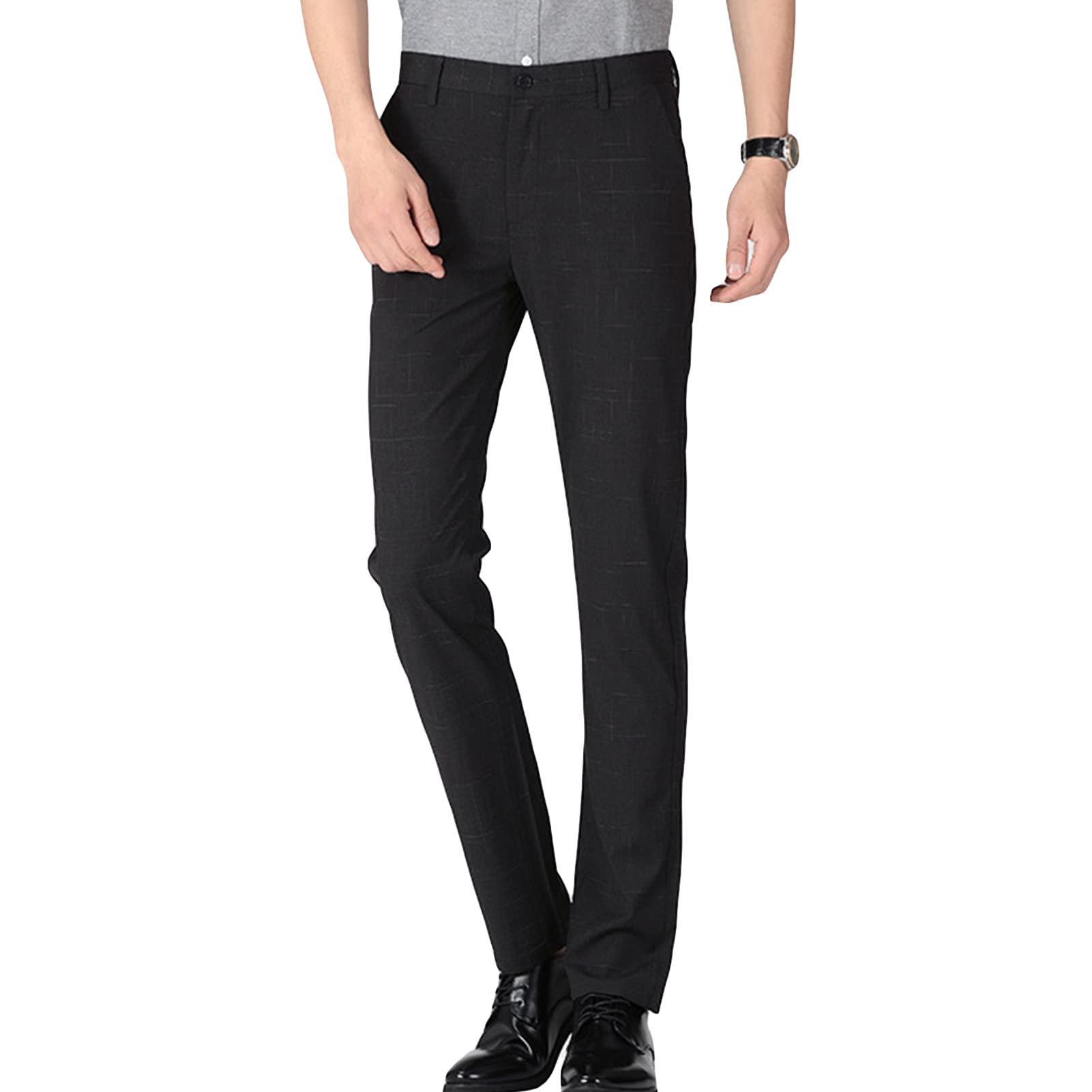 Mens Knit Plaid Dress Pants Casual Stretch Flat Front Chino Pant Lightweight Slim Stylish Business Golf Trousers