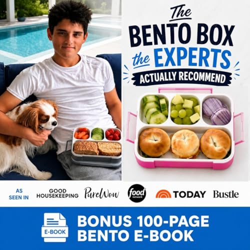 Image of kinsho Bento Lunch Box for Kids Adults, 4 Sealed Divided Compartments, Portion Control Meal or Snack Containers for Boys Girls Women Men, School Work BPA Free with Utensils, Blue + Rose Pink 2 Pack