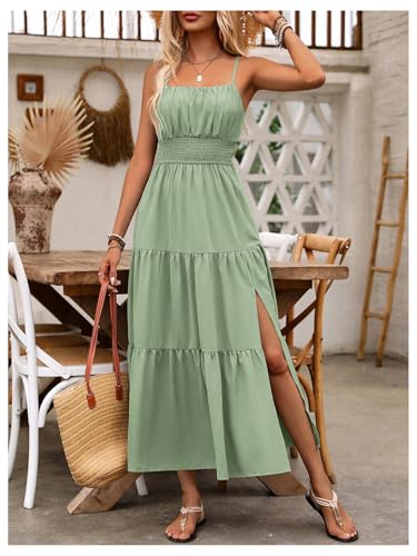 Image of BEAUDRM Women's Summer Maxi Dresses Boho Summer Wedding Guest Dress Beach Vacation Outfits Cruise Flowy Milkmaid Sundresses