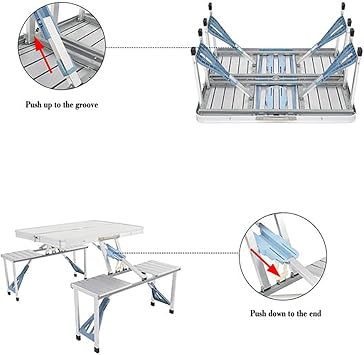 AceX Portable Table, Folding Camping Table for Outdoors, Picnic Tables with 4 Seats and Patio Umbrella Hole Lightweight Plastic Tabletop Handle Barbecue, Travel, Outing, Gathering, (No001)