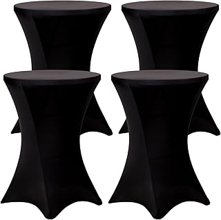 Fixwal 4 Pack Spandex Cocktail Table Covers, 32x43 Inch Black Fitted Stretch Highboy Round Cover Table Cloth for Party, Bar, Pub, Wedding, Banquet
