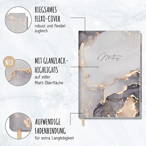 Notizbuch A5 liniert Grey Marble von Trendstuff by Häfft - 124 Seiten, 62 Blatt - ideal als Tagebuch, Journal, Ideenbuch, Schreibheft - nachhaltig & klimafreundlich