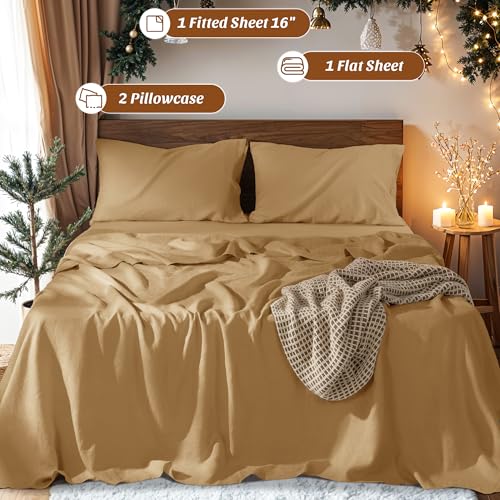 Image of 100% French Linen Sheet Set 4Pcs, 16 inch Deep Pocket Durable Bed Sheet Full