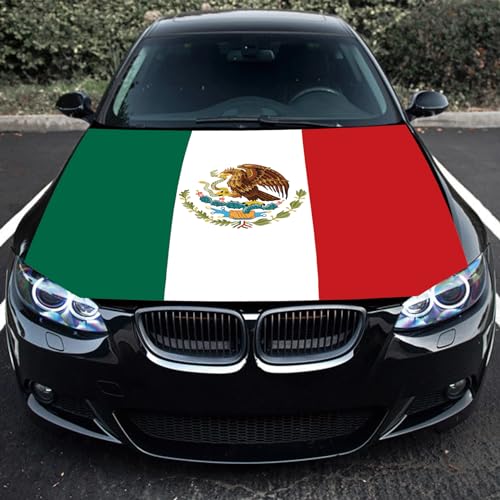 Image of Mexico Flag Car Hood Cover 3.5X5Ft Mexican Car Bonnet Banner Elastic Fabrics Windproof Vehicles Decorate Flags