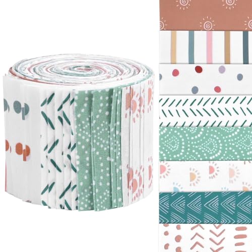 Sanixin 40 Pcs Boho Fabric Strips Boho Sun Circle Raindrops Fabric Roll for Quilting Crafting Precut Patchwork for DIY Handmade Crafting