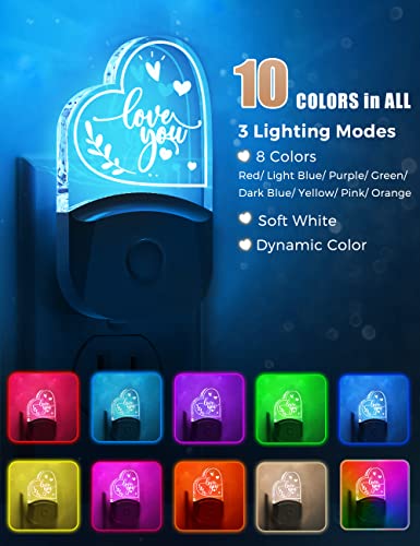 Love You Night Light Gift for Birthday, LOHAS LED Night Light for Adults, Dusk to Dawn, 3 Lighting Modes, RGB+Soft White 3000K, Heartwarming Gifts for Mom, Dad, Wife, Teacher, Room Decor, 2 Pack - Image 6