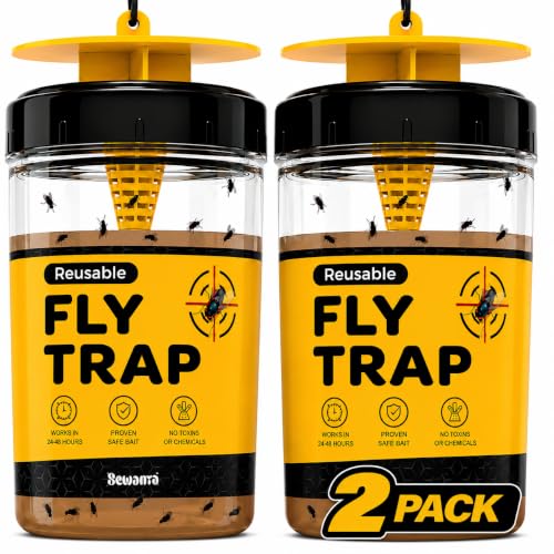 Outdoor Fly Trap [Set of 2] Fly Traps with Dissolvable Non-Toxic Bait - Fly Repellent for Outdoor Use Only - Controls Flies for Patios Barns Ranches Etc. Hanging Fly Traps with Tie Included