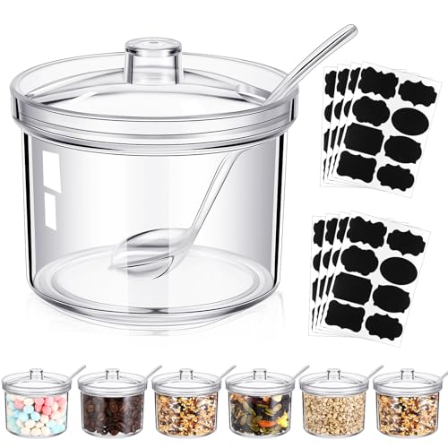 Tioncy 12 Pcs Hot Cocoa Bar Supplies Sugar Bowls with Lid and Spoon Party Bar Ice Cream Sundae Caramel Apple Dipping Container Christmas Acrylic Candy Dispenser with Tag (7.1 oz,Clear)