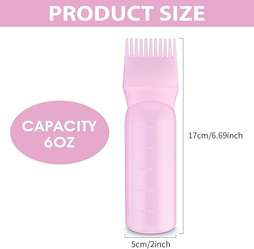 Miniatura 2 de Botella aplicadora de peine de raíz, 6 onzas de plástico para teñir el cabello, aplicador de aceite aplicador de aceite con escala graduada,