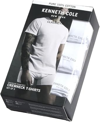 Kenneth Cole Men's Undershirt - 100% Cotton Short Sleeve T-Shirt - 3 Pack Plain White T-Shirt for Men, Crewneck/V-Neck (S-XL)