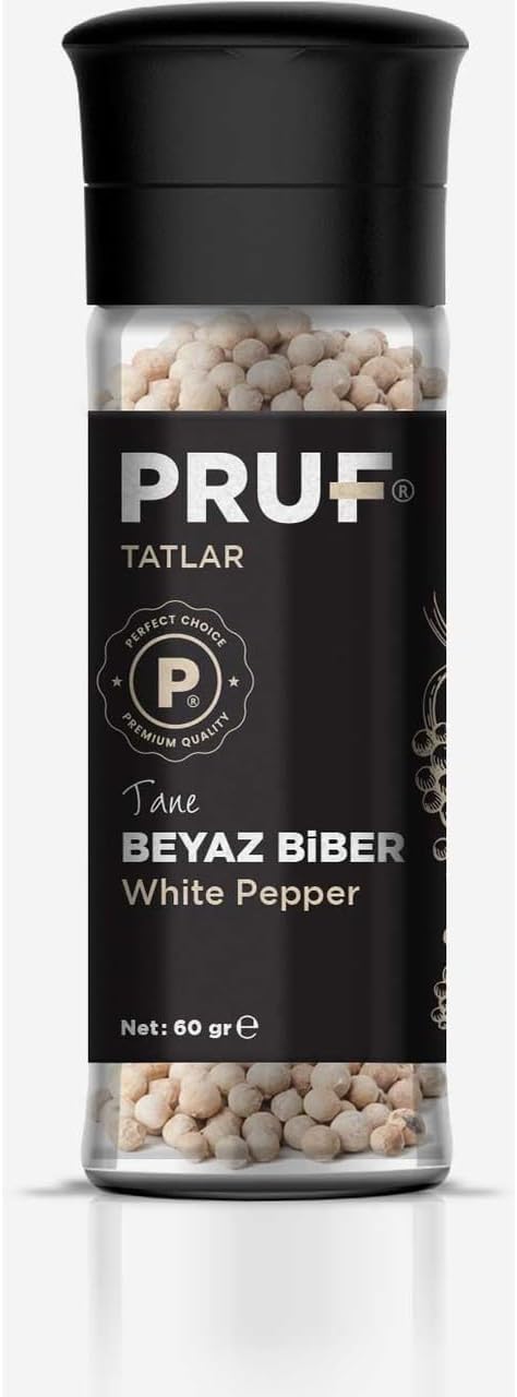 Pruf Beyaz Biber Tane 60 Gr. Cam Şişe Değirmen Kapak