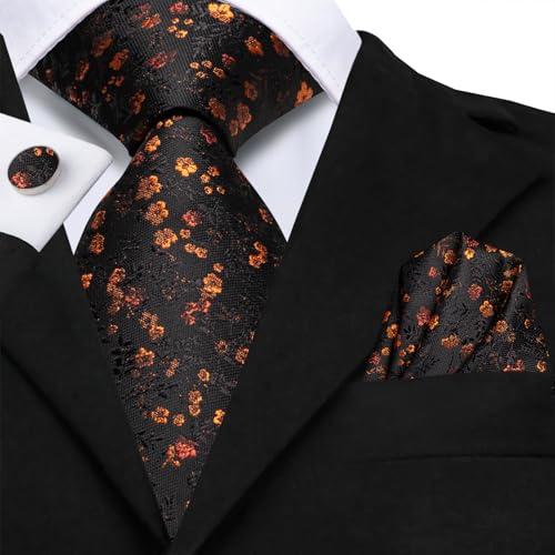 Image of Hi-Tie Men 63inches Tie Set Extra Long Necktie Paisley Tie Pocket Suqare Cufflinks Big and Tall Men Tie