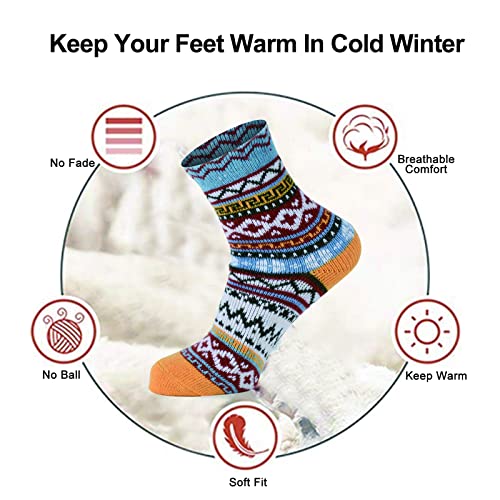 Image of YANGYANG 5 Pairs Winter Warm Thick Crew Knit Socks for Women, Christmas Gifts, Stocking Stuffers