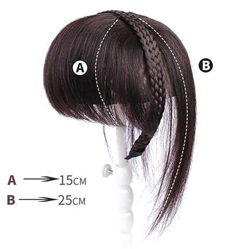 Miniatura 2 de Corona de cabello humano con clip para puntos calvos femeninos, con flequillo lateral, 10 pulgadas, color marrón oscuro