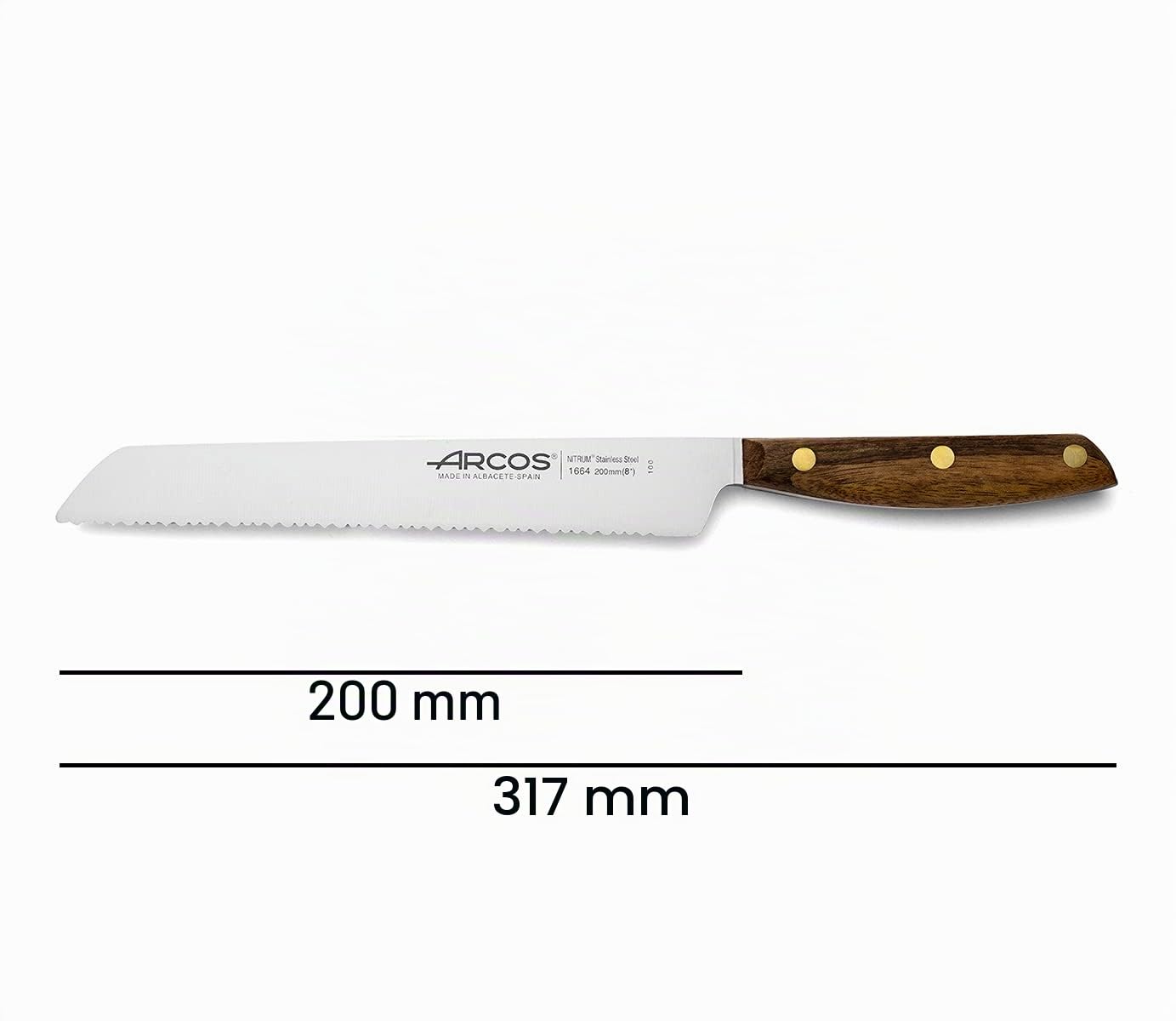 Arcos Serie Nordika - Couteau à Pain - Acier Inoxydable Nitrum - Lama de 200 mm de Longueur - Manche en Bois Ovengkol 100% Naturel FSC - Emballage 100% recyclé