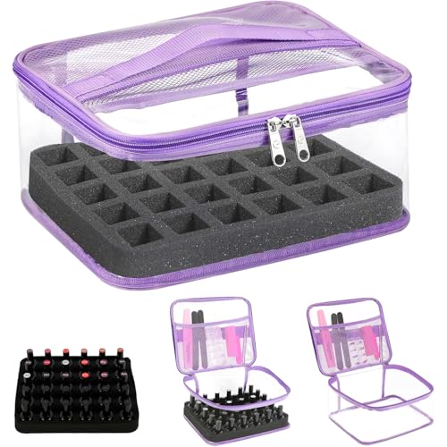 Beloving Nail Polish Organizer Bag Holds 30 Bottles (15ml/0.5 fl.oz) Portable Supplies Organizer Handbag for Manicure Tools, Portable Nail Supplies Kit Organizer Carrying Case (Purple)