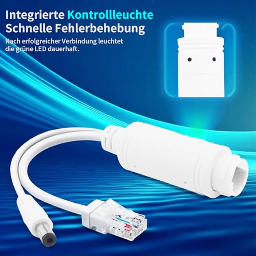 Leehitech 2 Pack DC12V Outdoor POE-Splitter, 10/100Mbps Wasserdichter 12V/2 A Power Over Ethernet Splitter, 48V PoE auf 12V/2 A, IEEE802.3af/at für IP-Kamera, WLAN Access Point, VoIP Telefon