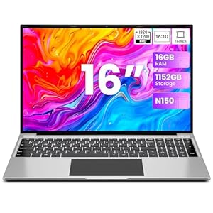 jumper Laptop 16 Zoll IPS 1920x1200, Intel N150(3,6 GHz), 16GB RAM 1TB SSD + 128GB eMMC Notebook, 2 Stereo-Lautsprecher, USB 3.0/Mini HDMI/38Wh Akku (Grau)