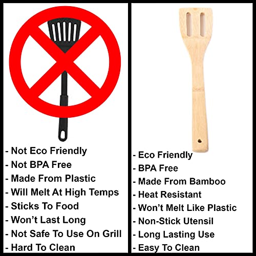 Huji Bamboo Wooden Spoons For Cooking Set Wooden Spatula Spoon Nonstick Kitchen Utensils #TOP2