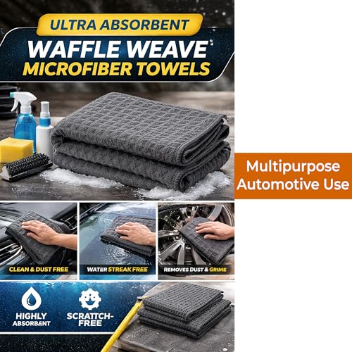 Image of Cutting EDGE 380 GSM - Set of 2 - Car & Bike Cleaning Cloth, Microfiber Waffle Weave Towel, Super Absorbent, Lint Free & Scratch Free for Drying, Cleaning & Polishing, Grey (48 x 40 cm)