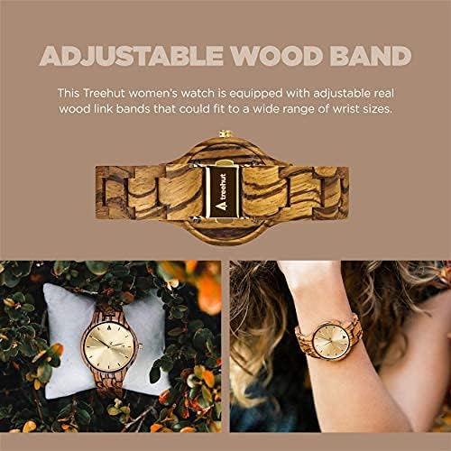 Treehut Wooden Women's Watches, Solstice Zebrawood Gold, Japanese Quartz Movement, Señoras Stylish Exotic Wrist Chicas Watch with Adjustable Stainless Steel Buckle and Box, Relojes para Mujeres