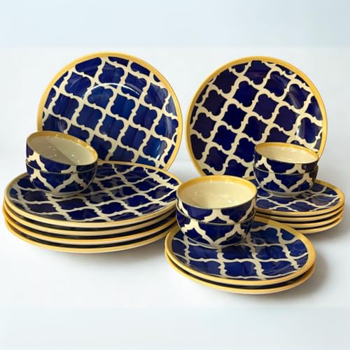 Image of Luxury Ceramic Dinner Set - 18 Pieces with Dinner Plates, Quarter Plates & Serving Bowls