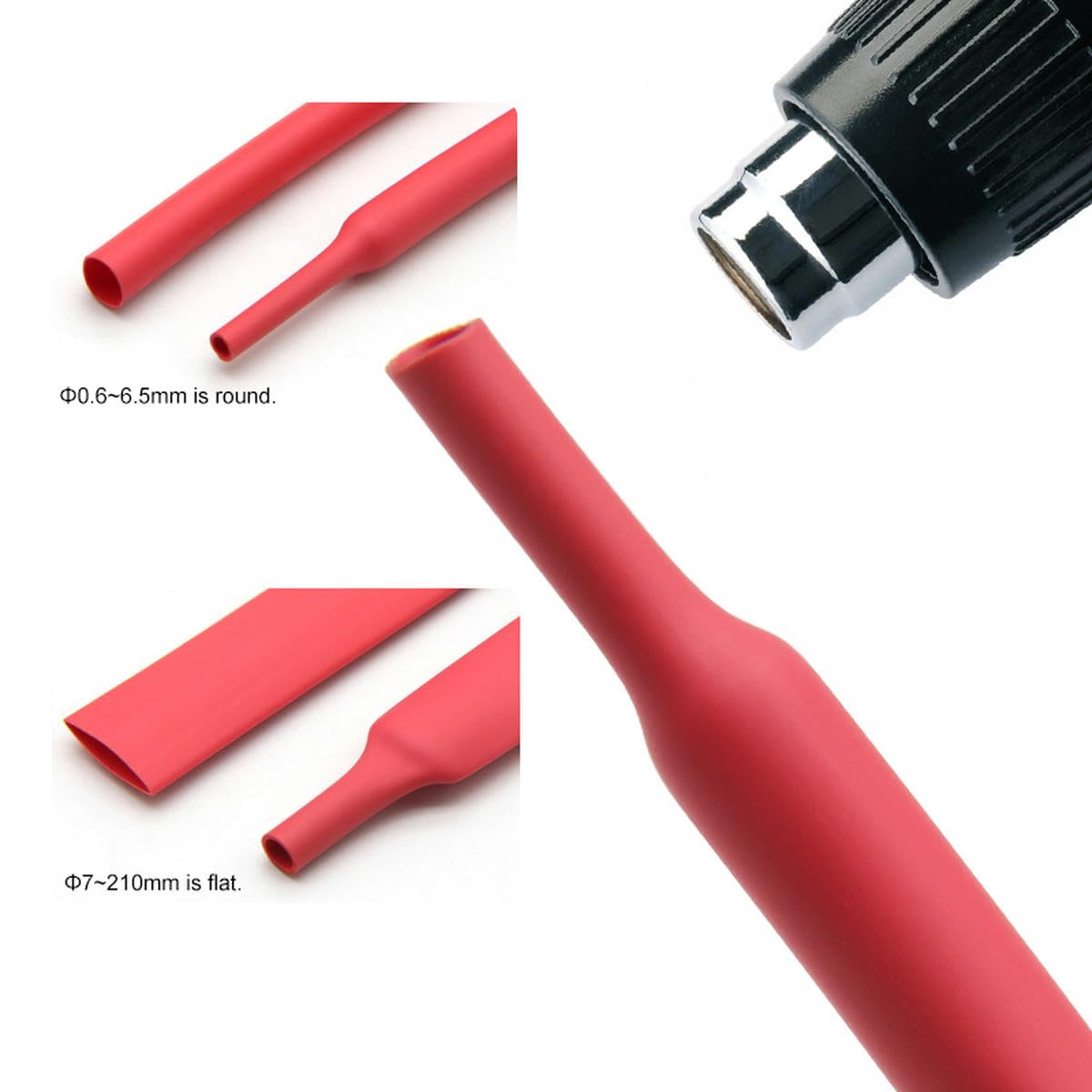 1/5/10/25/50M 2:1 Tubo termorretráctil termorretráctil Diámetro Rojo 0,6 mm ~ 80 mm Reparación de Cables Bricolaje Protector de Cable Tubo Manguito Wrap-25mm-50 Metros