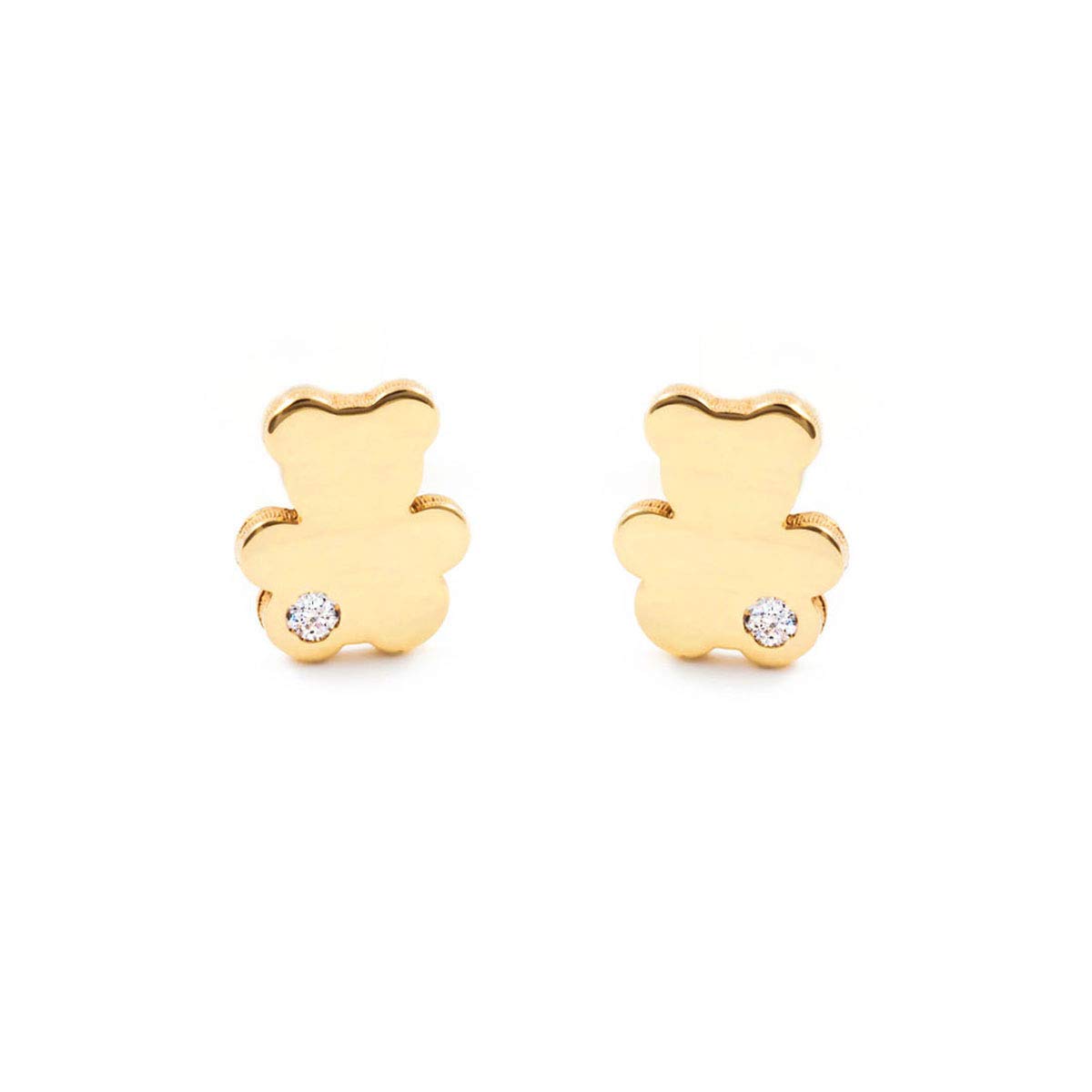 Monde Petit Pendientes de oro para bebé o niña con diseño de oso | Detalles de circón (9 quilates) - Estuche Regalo - Certificado de Garantía - Mondepetit