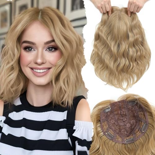 UDU Short Wavy Hair Topper 11 Inch for Women, Wavy Hair Piece with Bangs, Lightweight Breathable Hair Topper for Thinning Hair, Natural Looking Volumizing Top Piece