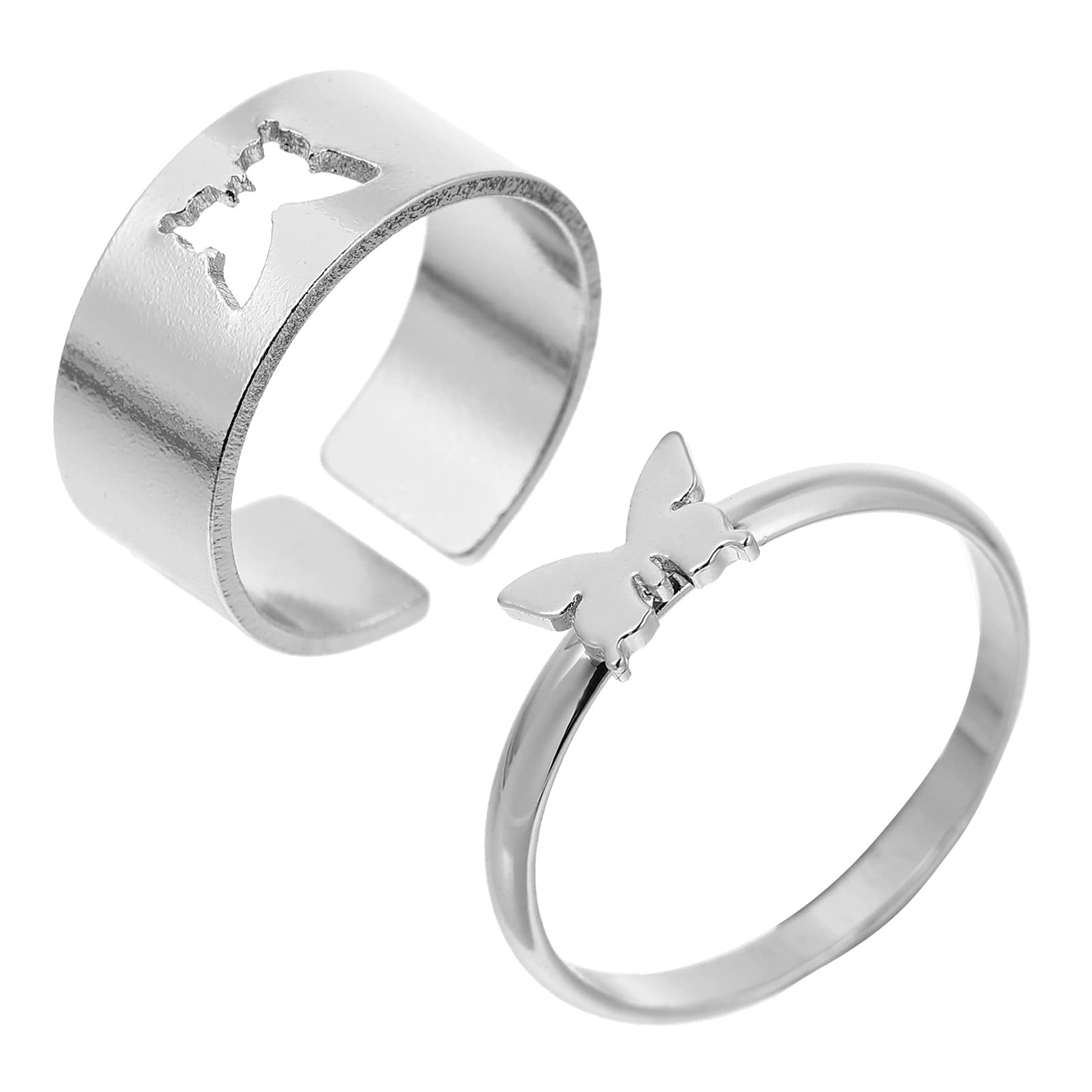 KESYOO Couple Rings for Lovers Pair: Copper Butterfly Rings - 2 Pieces Matching Rings - Aesthetic Rings Wedding Finger Ring for Women (Silver) (B0972NQBQ3) Amazon Price History, Amazon Price Tracker