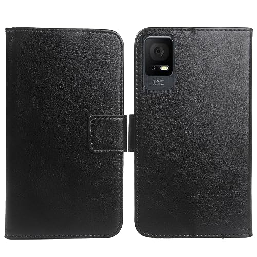 Cheshaoping PU Leder Tasche Hülle TPU Silikon Schale Für TCL 405/406 / T506D Handy Flip Lederhülle Handyhülle Brieftasche Schutz Hülle Cover Etui (Schwarz)
