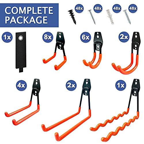 Marvoware 24 Pack Garage Hooks, Steel Heavy Duty Storage Organizer, Anti-Slip Double Wall Mount Holder, Utility Power Tool Pegboard Hooks For Ladder, Garden Tools, Bike, Hoses #TOP2
