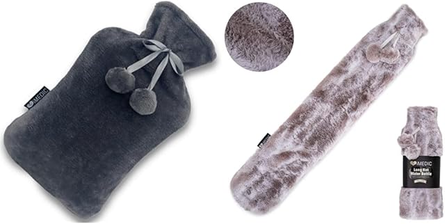 iMedic 2.5L Extra Large Hot Water Bottle - Hot Water Bottles with Cover Large- Grey & Extra Long Hot Water Bottle Covered with Luxury Cover Made from Super Soft Fleece or Comfy Knit