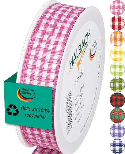 Halbach Seidenbänder Vichy Checked Ribbon, polyester, Pink, 25 mm