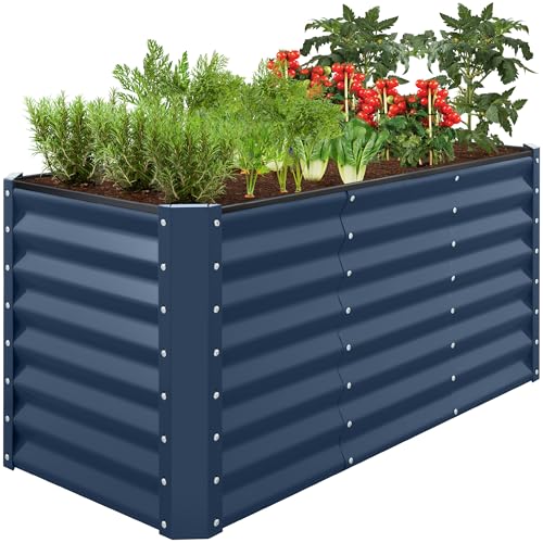 Best Choice Products 4x2x2ft Outdoor Metal Raised Garden Bed, Deep Root Planter Box for Vegetables, Flowers, Herbs w/ 119 Gallon Capacity - Navy