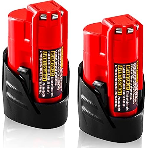 【UPGRADE!】2 Pack 3.0Ah Replacement for Milwaukee M12 12V Lithium Ion Battery, Compatible with Milwaukee 12V Tools / Heated Jacket 48-11-2420 48-11-2440 48-11-2402 48-11-2411 Cordless Power Tools