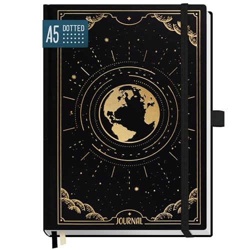 paper&you® Premium Journal dotted A5 'New Adventures' Notizbuch gepunktet, 120g/m² dickes Papier, 188 nummerierte Seiten, Tagebuch mit Punkteraster - nachhaltig & klimafreundlich