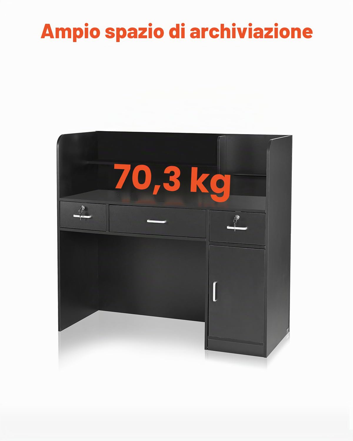 VEVOR Banco Reception 1200 x 480 x 1100 mm Tavolo da Banco Rettangolare, Tavolo di Vendita per Ufficio con Cassetto Chiudibile a Chiave e Armadietto Portaoggetti, per Cassa, Salone di Bellezza, Nero