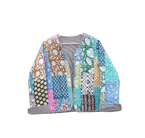 Multicolored Kantha Stitched Coat - Vintage Artisan Design (S)