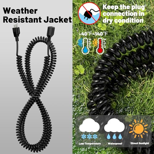 Vockjour 16AWG 40ft Black Coiled Extension Cord, 3 Prong Flexible Spiral Power Cord for Standing Desk, Garage, Workshop, Electric Tools (Circular Saw, Drill), Lift, 13A/125V/1625W, ETL Listed by Vockjour - Used condition - Image 6