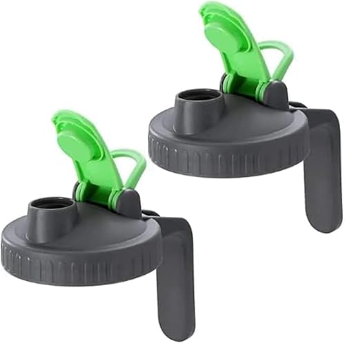 Paquete de 2 tapas de boca ancha para tarros Mason con asa, tapa abatible de plástico reutilizable, sello hermético a prueba de fugas, color negro,