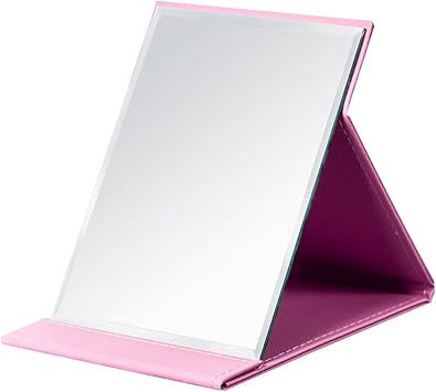 JOLY Protable PU Leather Mirror Folding Desktop Makeup Mirror with Adjustable Stand for Personal Use,Travelling S, Pink