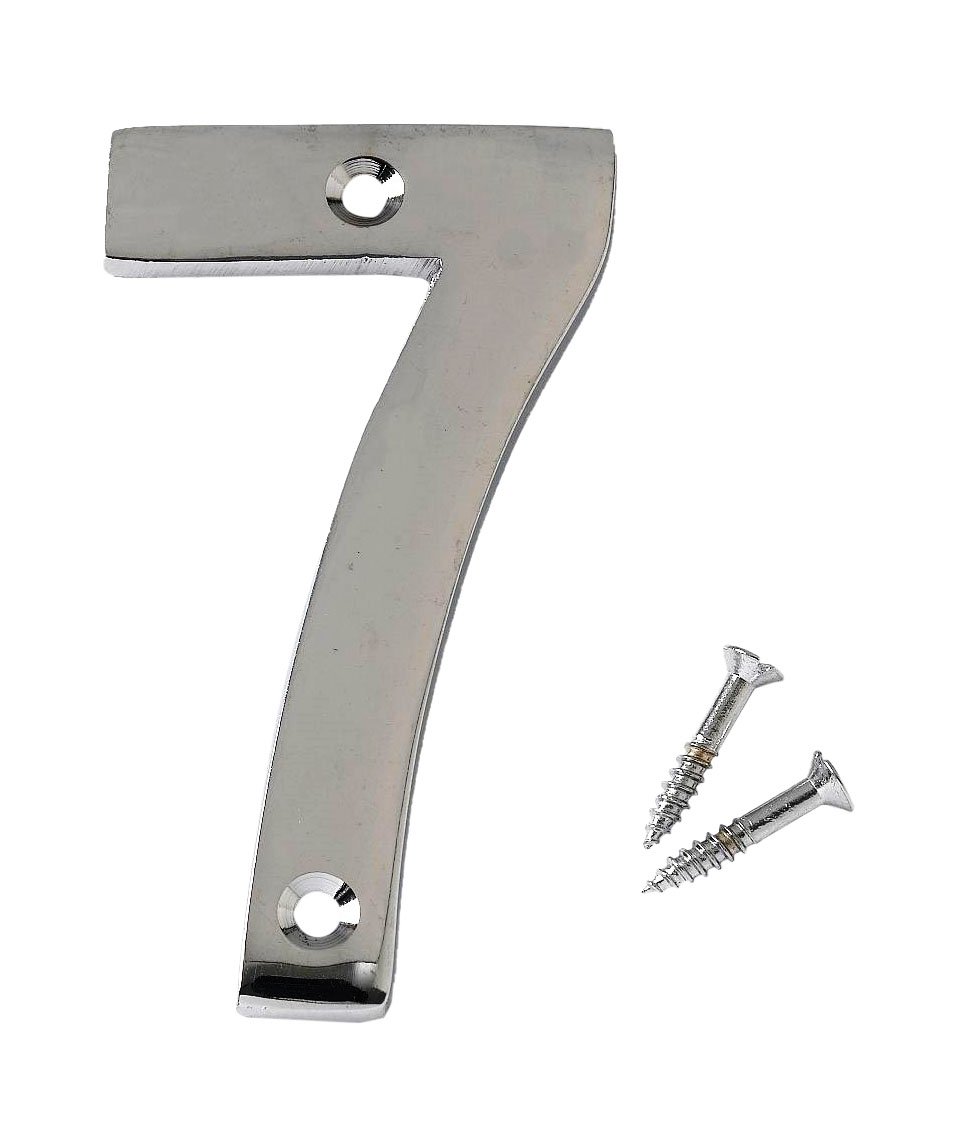 Merriway Chrome Plated Bh04334 Polished Chrome Screw-On House Flat Gate Post Numeral 75 Mm (3 Inch) Number 7