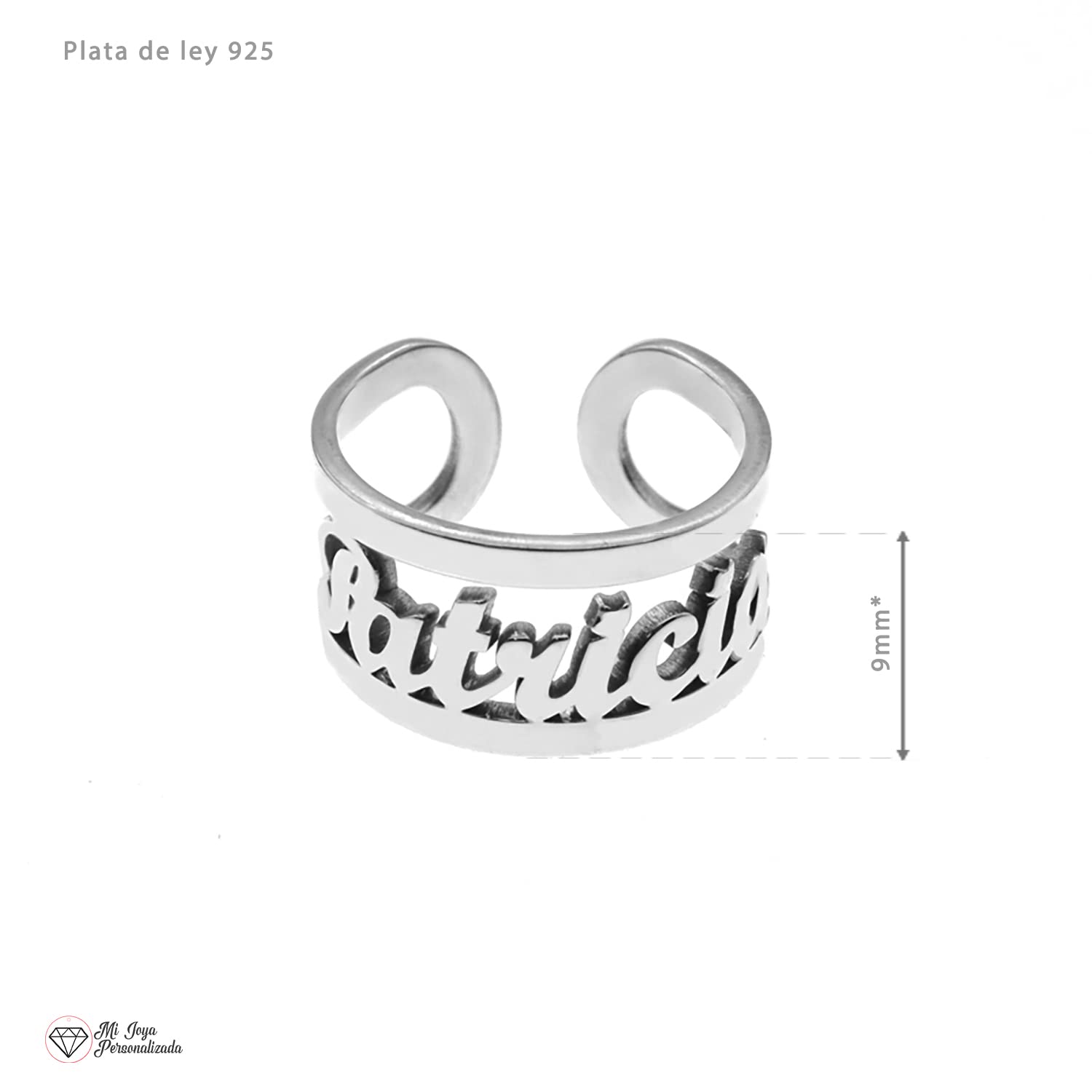 Anillo con Nombre Plata De Ley personalizado Ajustable al Dedo - Regalo Original para Mujer