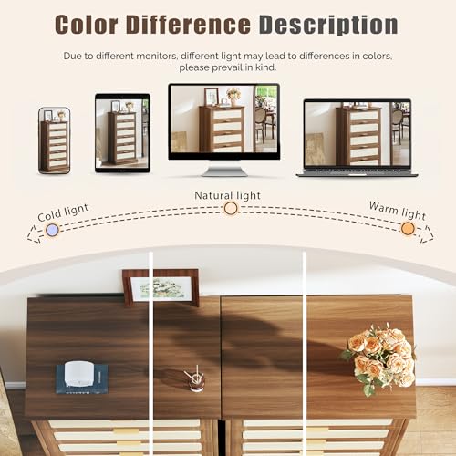 Image of HUAHUU 6 Drawer Dresser for Bedroom, 50 Inch Tall Dressers & Rattan Chest of Drawers, Mid Century Style, Wood Modern Dressers Organizer for Bedroom, Living Room, Hallway, Entryway, Walnut
