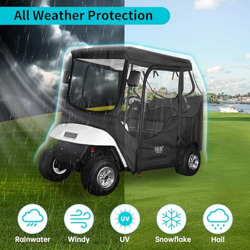 10L0L 2 Passenger Golf Cart Driving Enclosure for EZGO TXT and RXV Model, 4-Sided Clear Window 600D Rain Cover All Weather Windproof Waterproof by 10L0L - Image 4